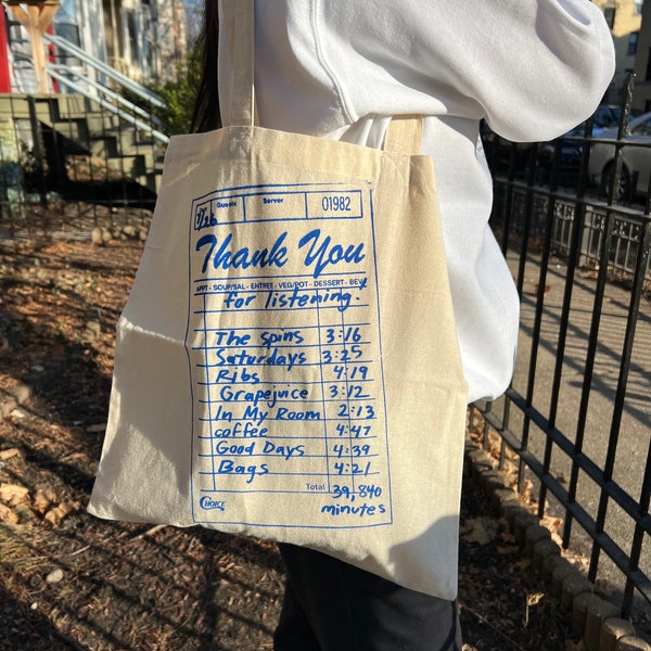 Thank you for listening! Tote Bag, Original and Custom Song Receipt