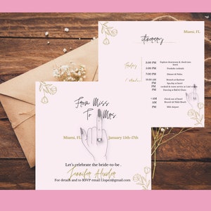 Bachelorette invitation| from miss to mrs