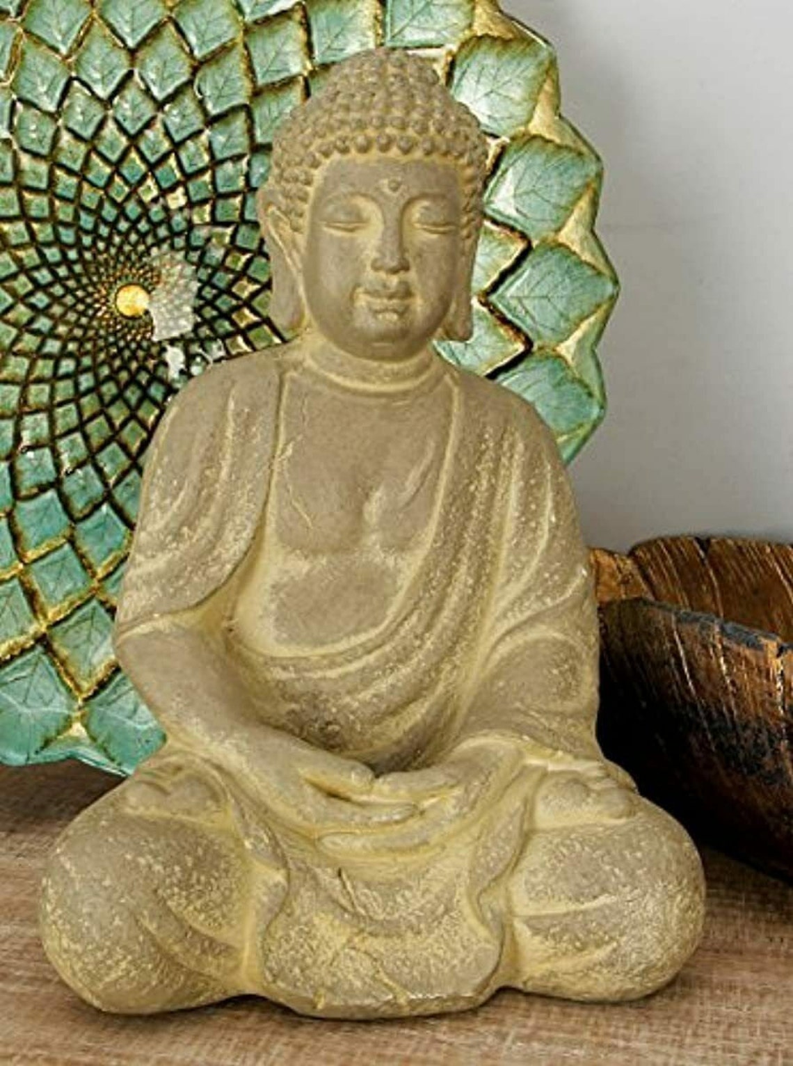 Deco 79 fiber clay buddha sitting pose antiqued yellow Etsy