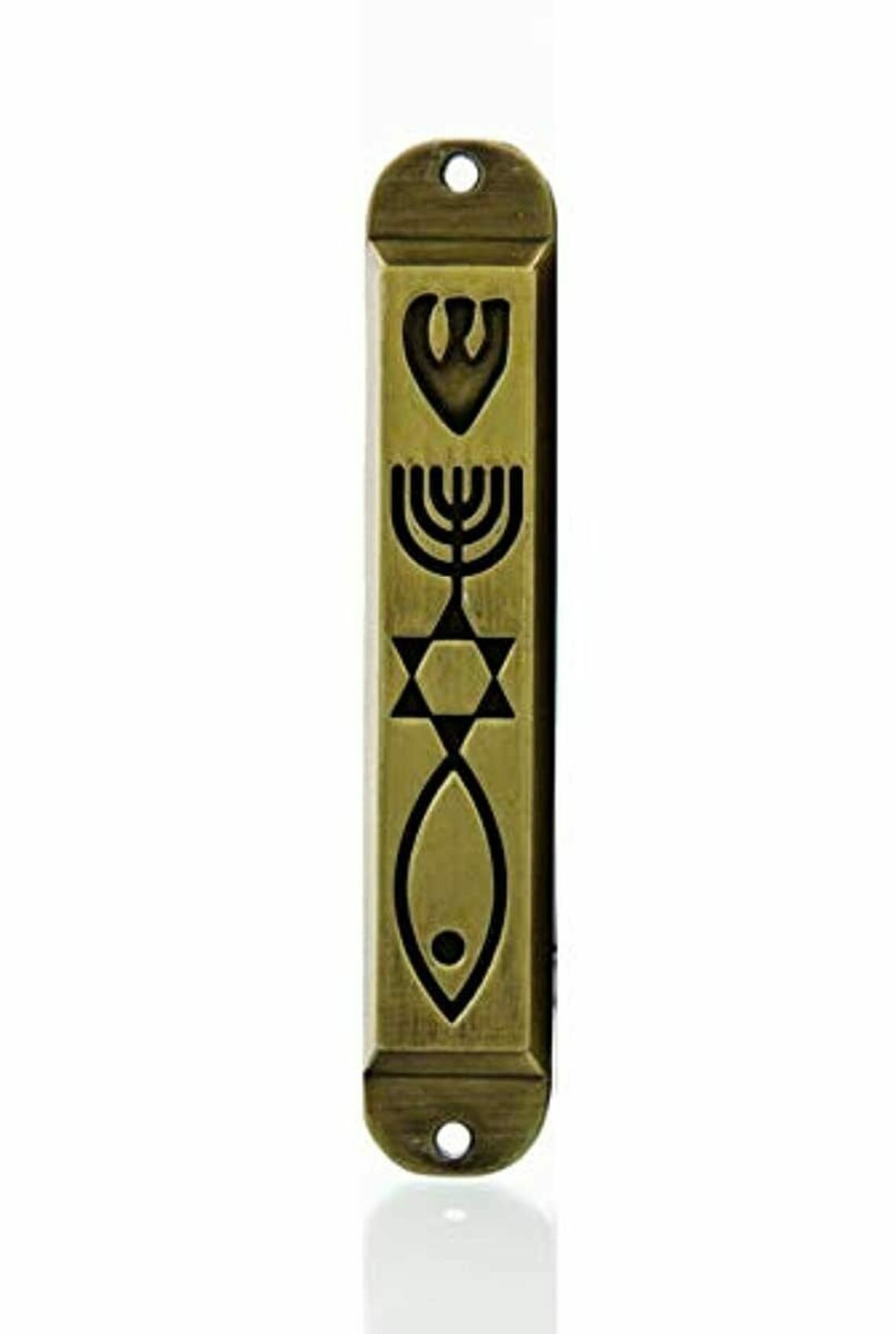 Brass messianic mezuzah case with scroll for door menorah Etsy