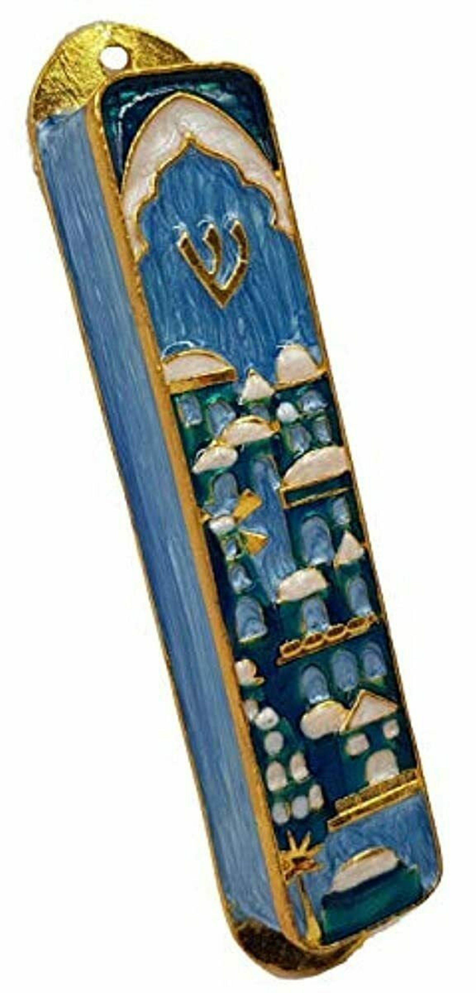 Blue enamel jewish mezuzah case with scroll jerusalem israel Etsy