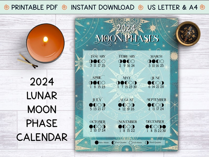 2024 Lunar Calendar Moon Phases Calendar Instant Download Etsy