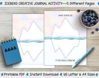 May include: Two printable journal pages with an iceberg graphic. The top of the page says "What Others See" and the bottom says "If They Really Knew Me".