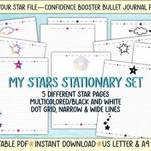Paquete de notas de papelería My Stars, tamaño carta y A4, PDF imprimible, descarga digital, rayado y en blanco, Bullet Journal, aumenta tu confianza.