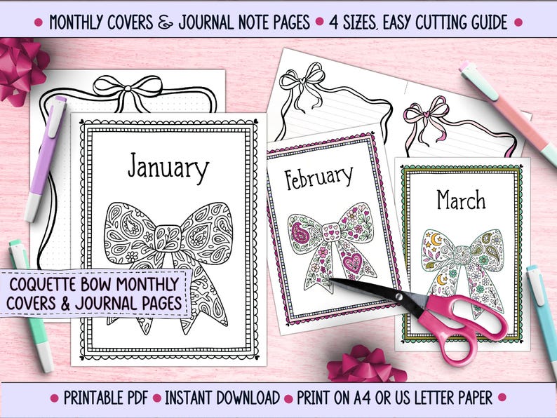 Coquette Bow Planner Covers: Printable Coloring Pages (digital Download ...