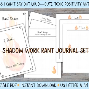 F This & Rant Schatten Journal Seiten Set, US Letter und A4, digitaler Download, druckbare PDF-Datei, psychische Gesundheit, Wut, Anti Dankbarkeit, Feuer Flamme