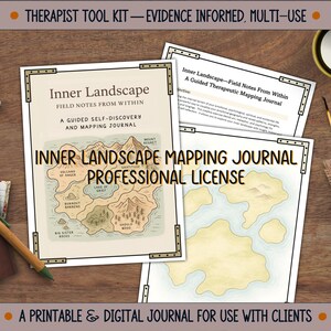 May include: A Therapist Tool Kit with the text "Inner Landscape Mapping Journal Professional License". The journal includes field notes and a guided self-discovery and mapping journal. A printable and digital journal for use with clients.