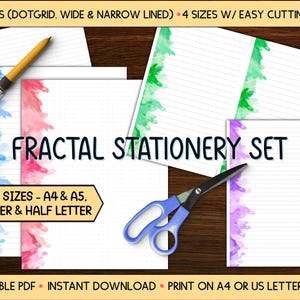 Abstract Fractal Stationary: Lined & Dot Grid Journal Set—US Letter, A4, A5, Half Letter— (Printable PDF)