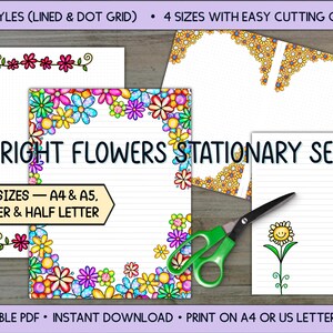 Helle Blumen Briefpapier, Journal Notizen Bündel, Buchstabe, Halbbuchstabe, A4, A5, druckbare PDF, digitaler Download, liniert und Punktraster