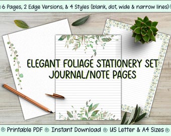 Watercolor Foliage Journal Pages: Lined, Dot Grid, Blank —US Letter, A4 — (PDF Download)