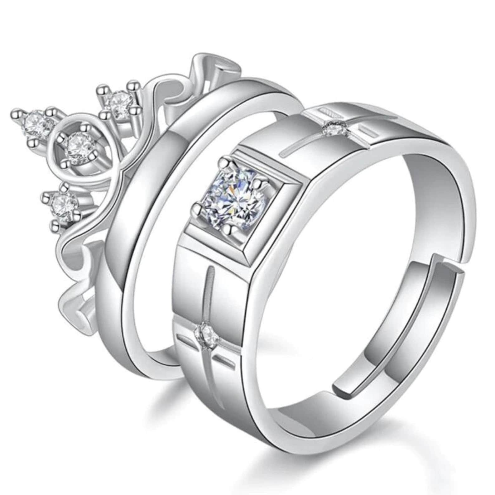 Silver Couple King and Queen Promise Ring Set Adjustable Etsy