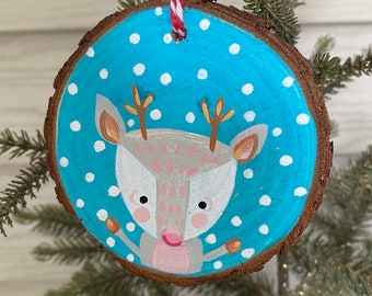 Reindeer Hand Painted Ornament Christmas Ornament Holiday Orniment