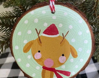 Reindeer Hand Painted Ornament Christmas Ornament Holiday Orniment