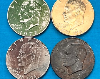 Uniquely Toned/Damaged CULL Lots (4) of Eisenhower "Ike" Large U.S. Dollar Coins—One-of-a-Kind Numismatic Curiosity Sets!
