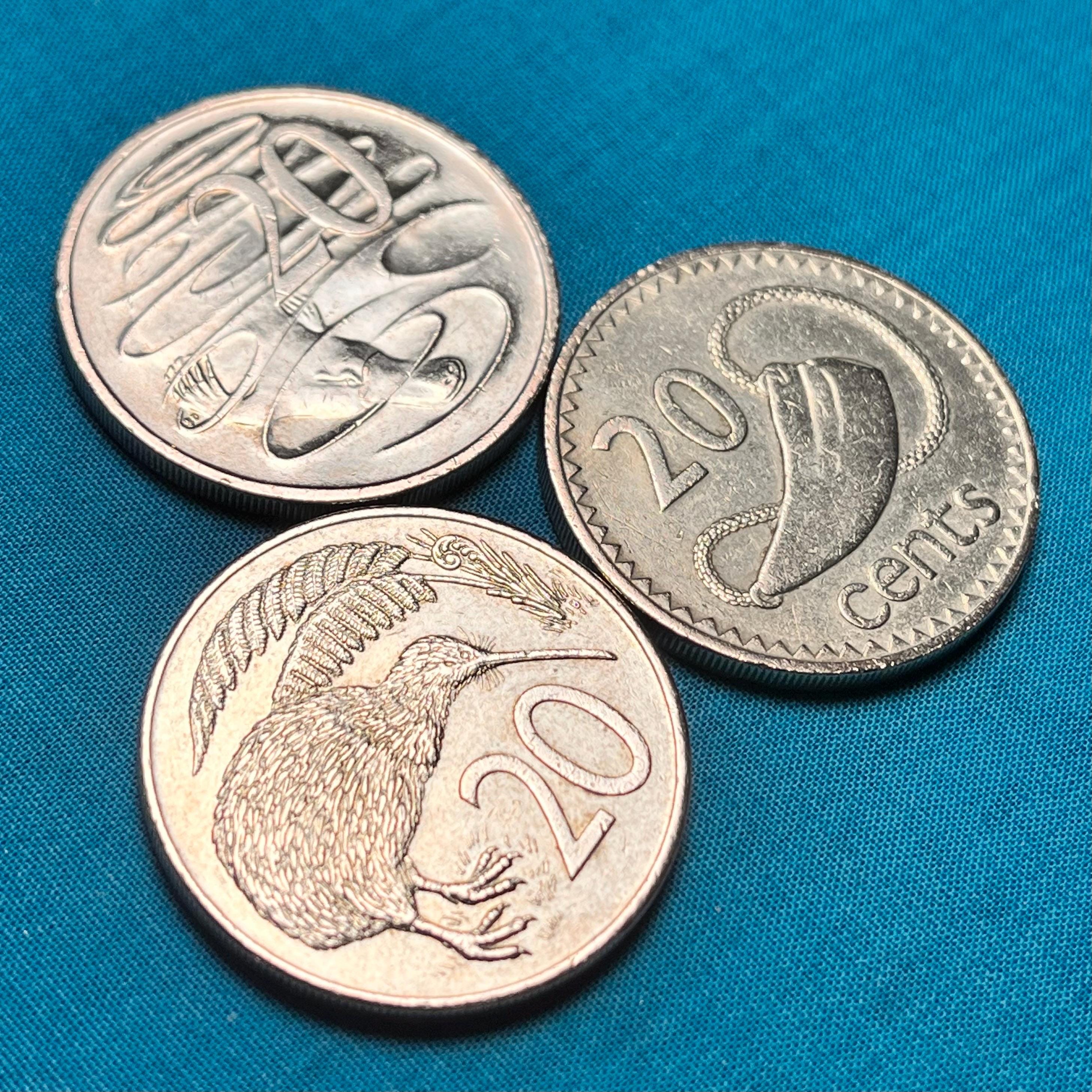 OCEANIC Coin Trio: Australia, New Zealand, Fiji 20-cent Pieces