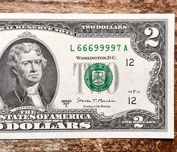 69 スペシャル! 超希少シリアル番号付き 2 ドル紙幣 (666 999