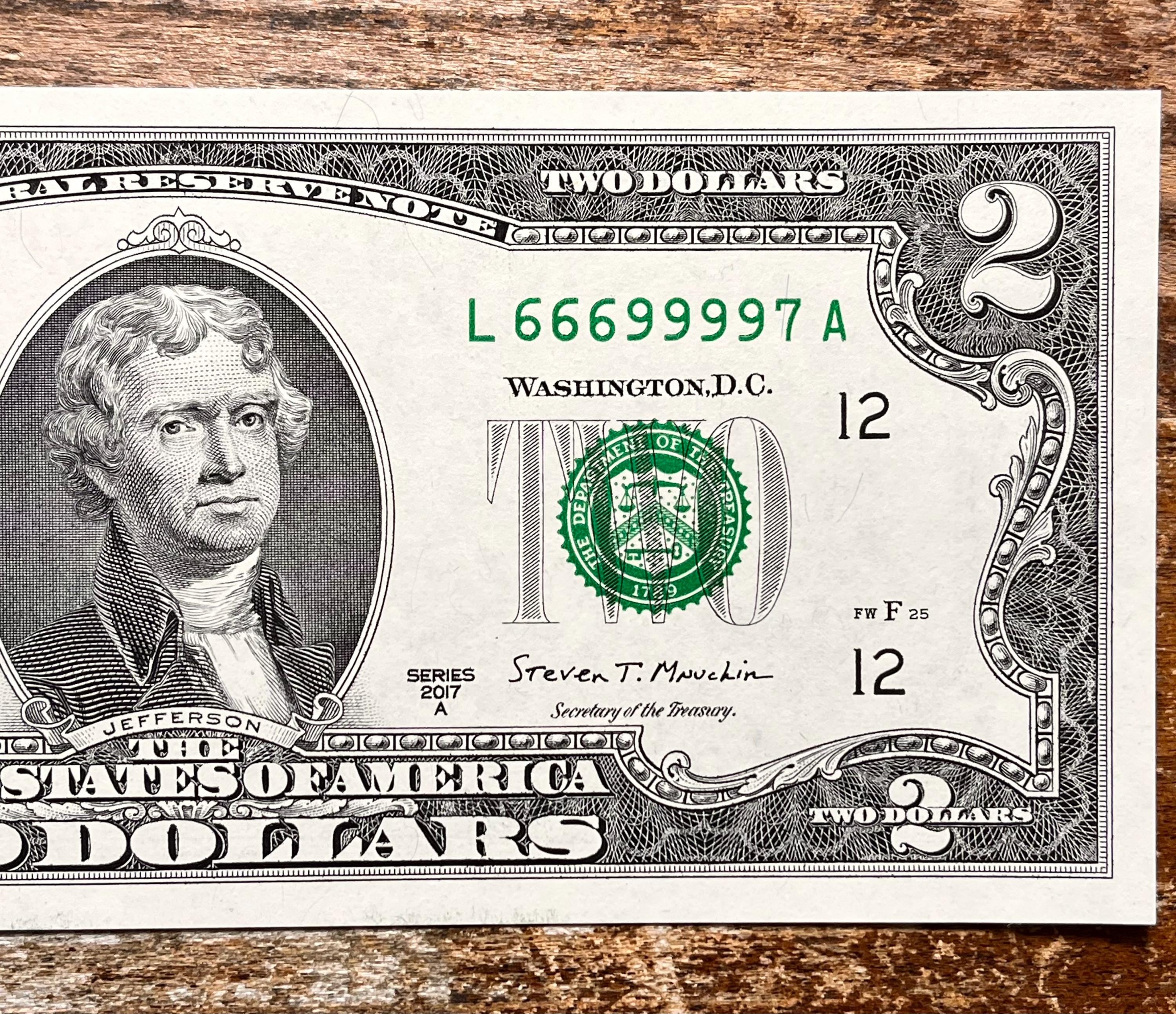 69 スペシャル! 超希少シリアル番号付き 2 ドル紙幣 (666 999