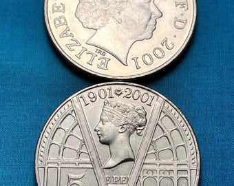 RARE, Single Year (2001) Issue British Queen Victoria 5 Pound Commemorative Coin—Low Mintage/LIMITED Availability!