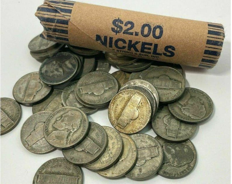 On Sale: SILVER "wartime" Jefferson Nickels--lot of 5, 20, or 40 (FULL