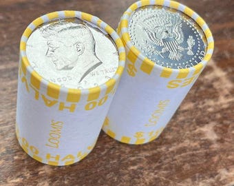 One 2023 BRILLIANT, UNCIRCULATED Kennedy Half Dollar Roll in Original Bank Wrap (OBW) or Complete P/D Two-Roll Set!