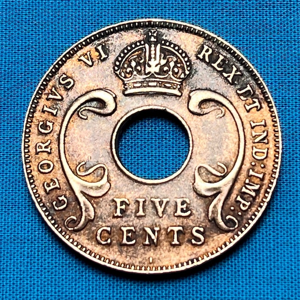 1941 King George VI East African/British Empire 5 Cent Holed Coin—Shipping Included!