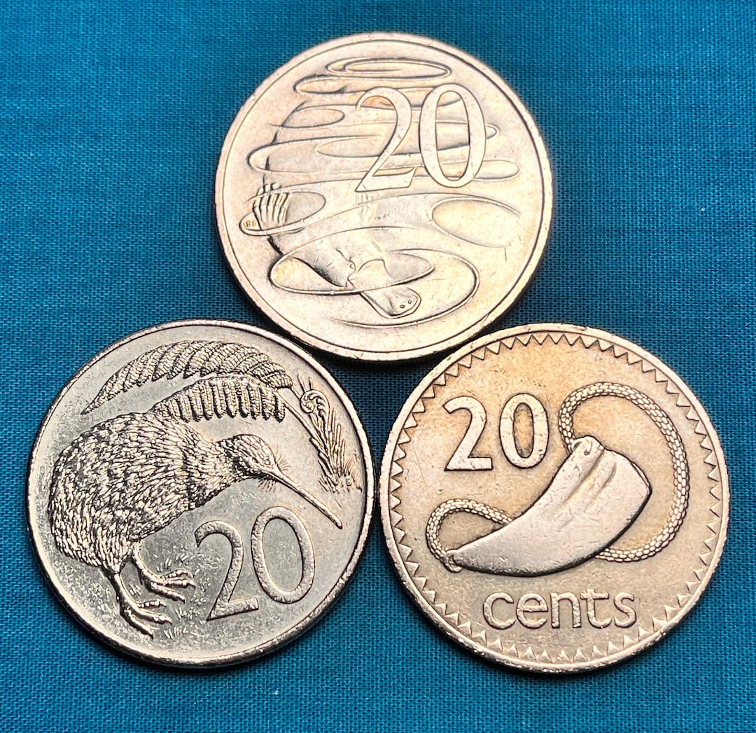 OCEANIA Trio: Australia, New Zealand, Fiji 20-cent Coins—limited