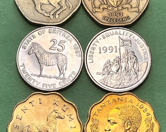 ZEBRA Coin Trio from 3 African Countries (Botswana, Eritrea, Tanzania)!—FREE Shipping!