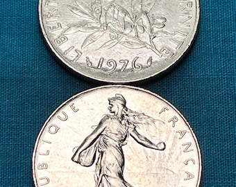 FRENCH 1976 Franc Coin Celebrating U.S. BICENTENNIAL Featuring Lady Libertine—Quality Grade/FREE Shipping!