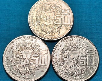 AZTEC の月の女神記念メキシコ 50 ペソ コイン トリオ コンプリート