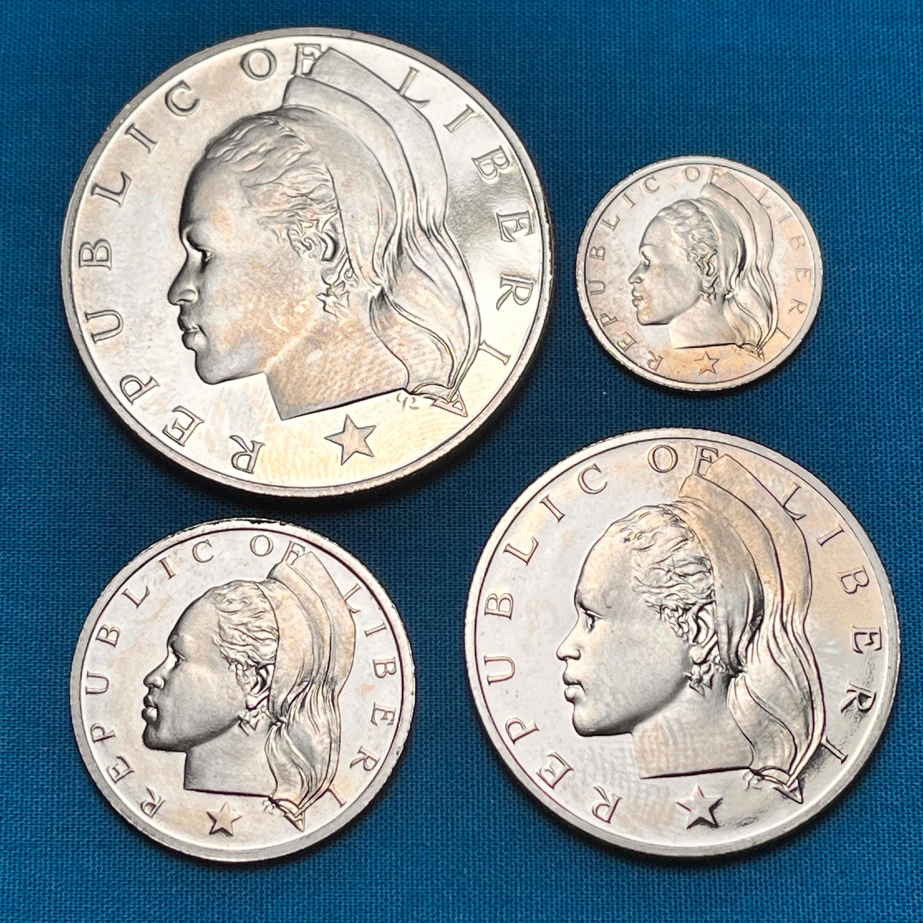 リベリア（アフリカ）の 4 枚のビンテージ プルーフ コイン セット