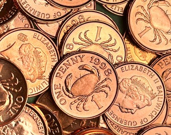 FIRST Year (1998) Bailiwick of Guernsey Magnetic CRAB Brass Cent Coin—Brilliant UNCIRCULATED/Shipping Included!