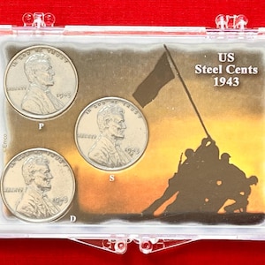 1943 &quot;WWII&quot; Steel Penny Complete Set(s) (P/D/S) in Iwo Jima Commemorative Case