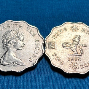 ONE British Colonial Hong Kong 2 Dollar Scalloped Coin Featuring Standing Lion—Various Years/Shipping Included/Limited Availability!