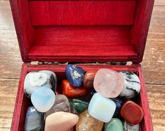 Wooden Treasure Chest with 16 oz. Tumbled Ornamental Stones--Limited Availability!