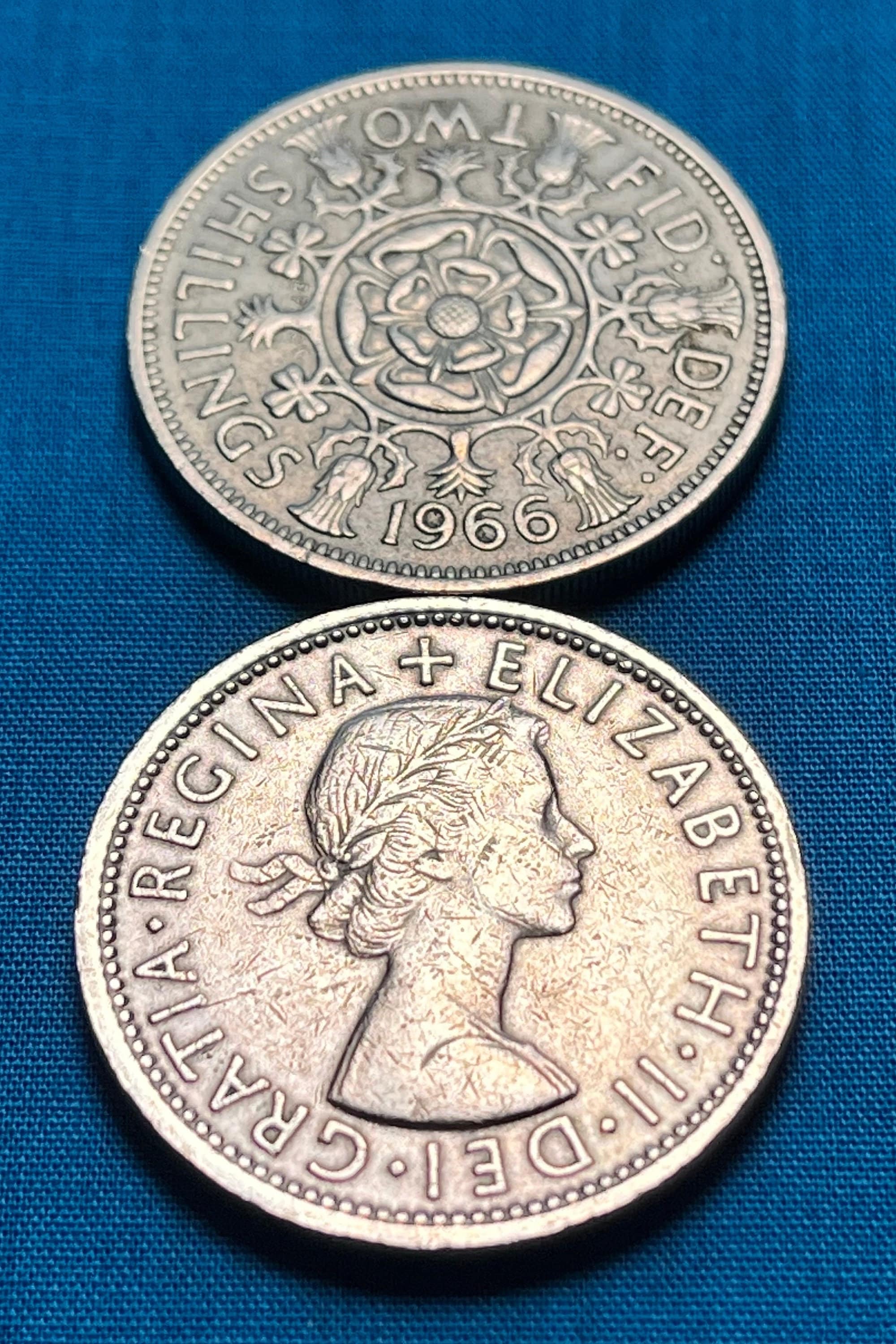 United Kingdom Two Shilling 1966 Coin Featuring Queen Elizabeth II