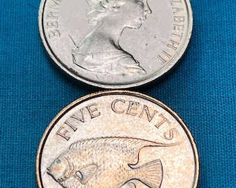 One BERMUDA Blue Angelfish 5-Cent Coin with Queen Elizabeth II—Various Years/FREE Shipping!