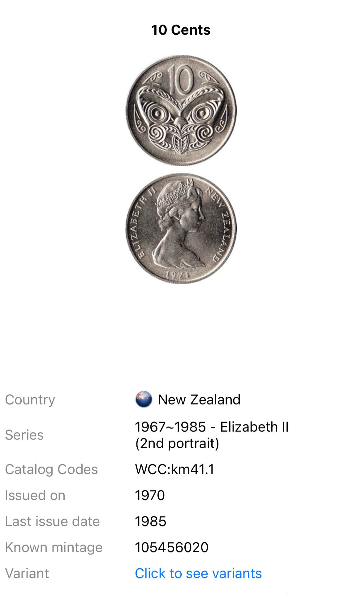 ONE Vintage Māori Face Mask Carving New Zealand 10 Cent Queen