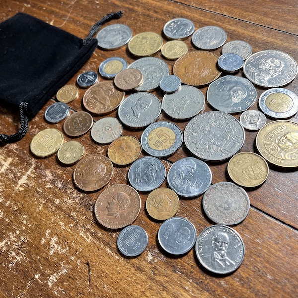 Stunning, One-of-a-Kind 40 Unique Mexican Coin Set with Pouch (with Rare Pieces) and Optional Silver Coin Upgrade!