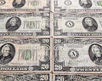 Billete vintage de 20 dólares de Andrew “Stonewall” JACKSON (serie verde de 1934) ¡con actualización opcional a moneda presidencial dorada de un dólar SIN CIRCULAR!