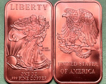 Walking Lady Liberty-Themed (.999 Fine) Copper BULLION Bar (1.0 Oz ADVP)—FREE Shipping!