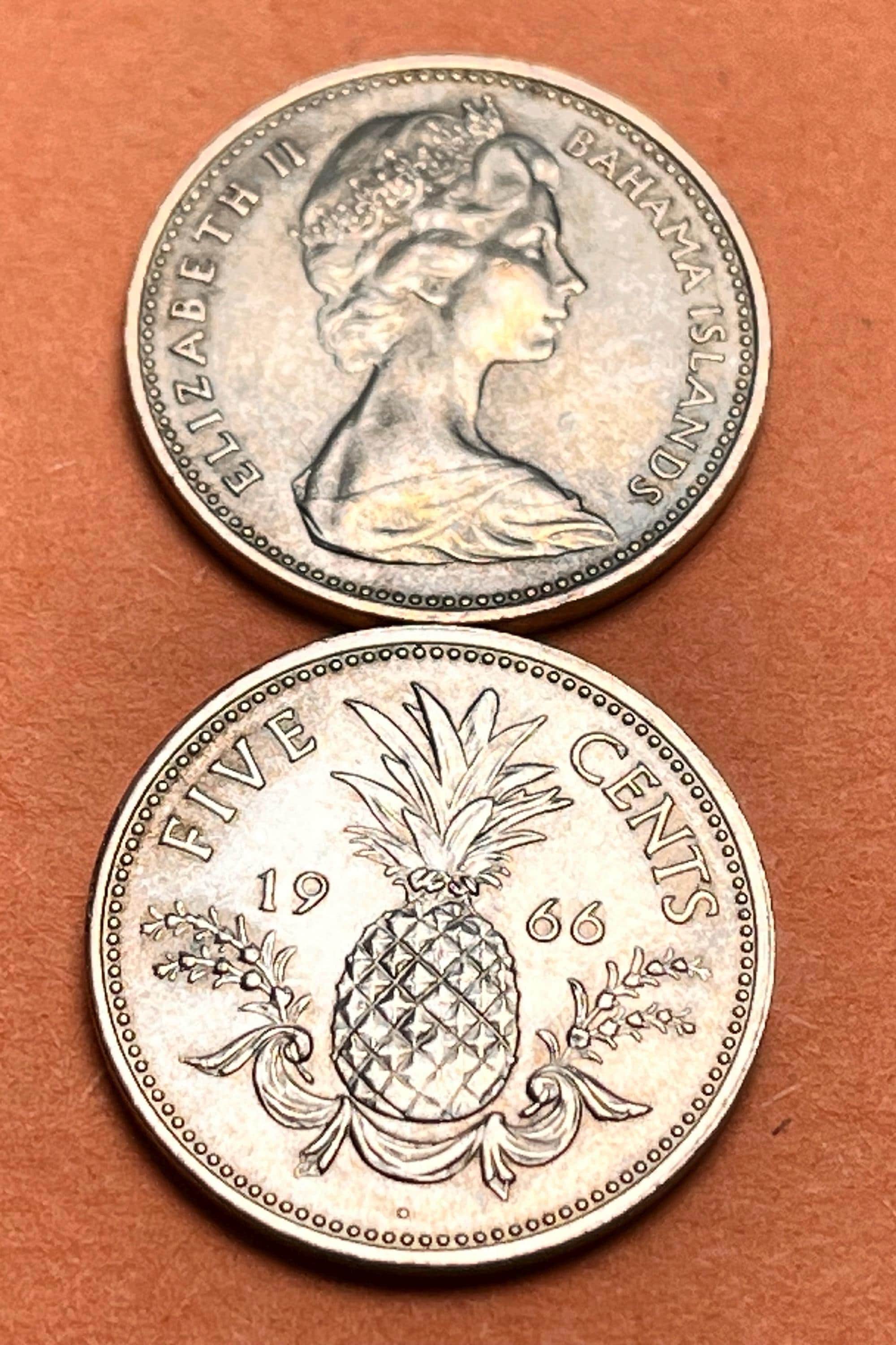 FIRST Year (1966) Issue BAHAMAS Nickel Featuring PINEAPPLE and