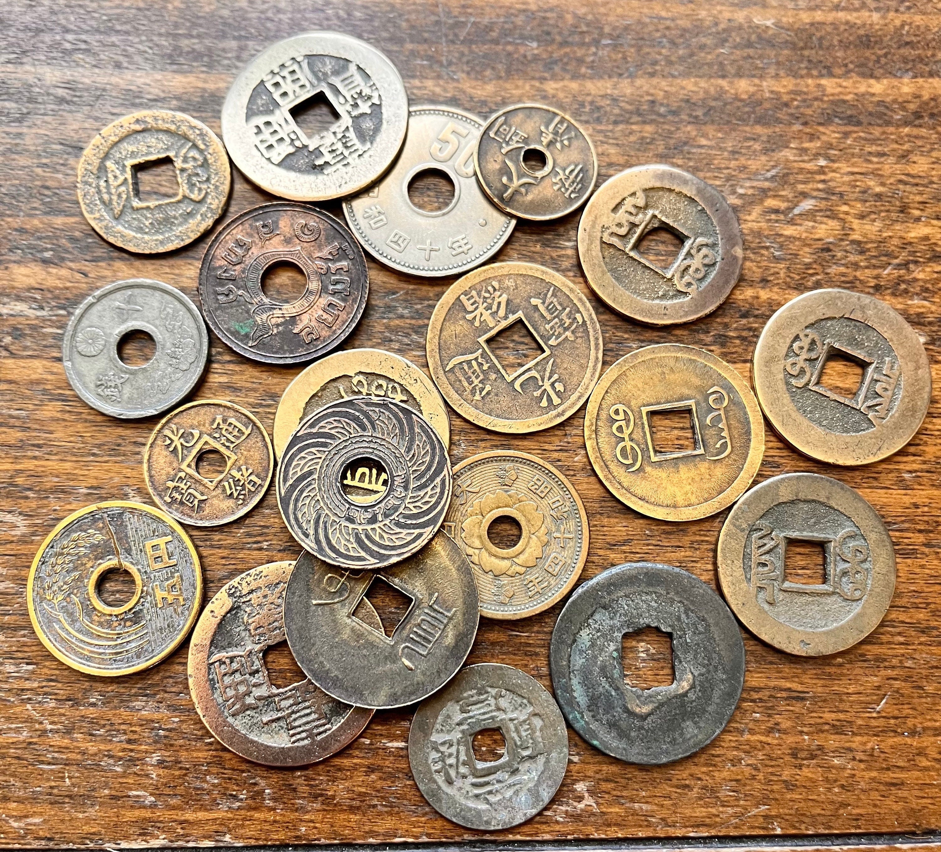 Asian Coin Collections—20 Vintage, Holed Pieces in Colorful