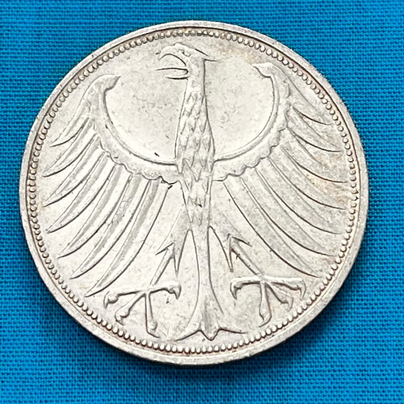 One SILVER 5 Deutsche Mark Coin Featuring GERMAN Eagle—w/ Natural ...