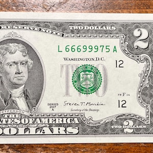 69 Especial! Nota de dois dólares ULTRA RARA com numeração de série (666.999...) Conforme mostrado — Encontre uma peça única/Entrega RÁPIDA!
