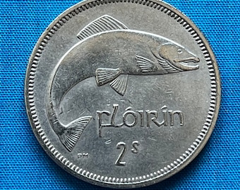 1962 Irish/Éire Predecimal One Florin/2 Shilling Coin featuring Atlantic Salmon and Harp—Shipping Included!