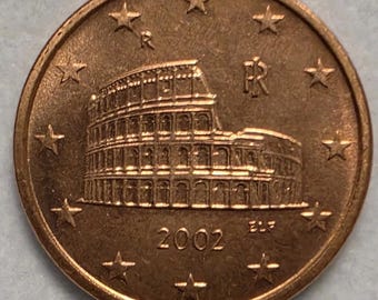 10 ITALIAN Euro 5-Cent Coins Featuring ROMAN Colisseum—Circulated Condition/Various Years/FREE Shipping!