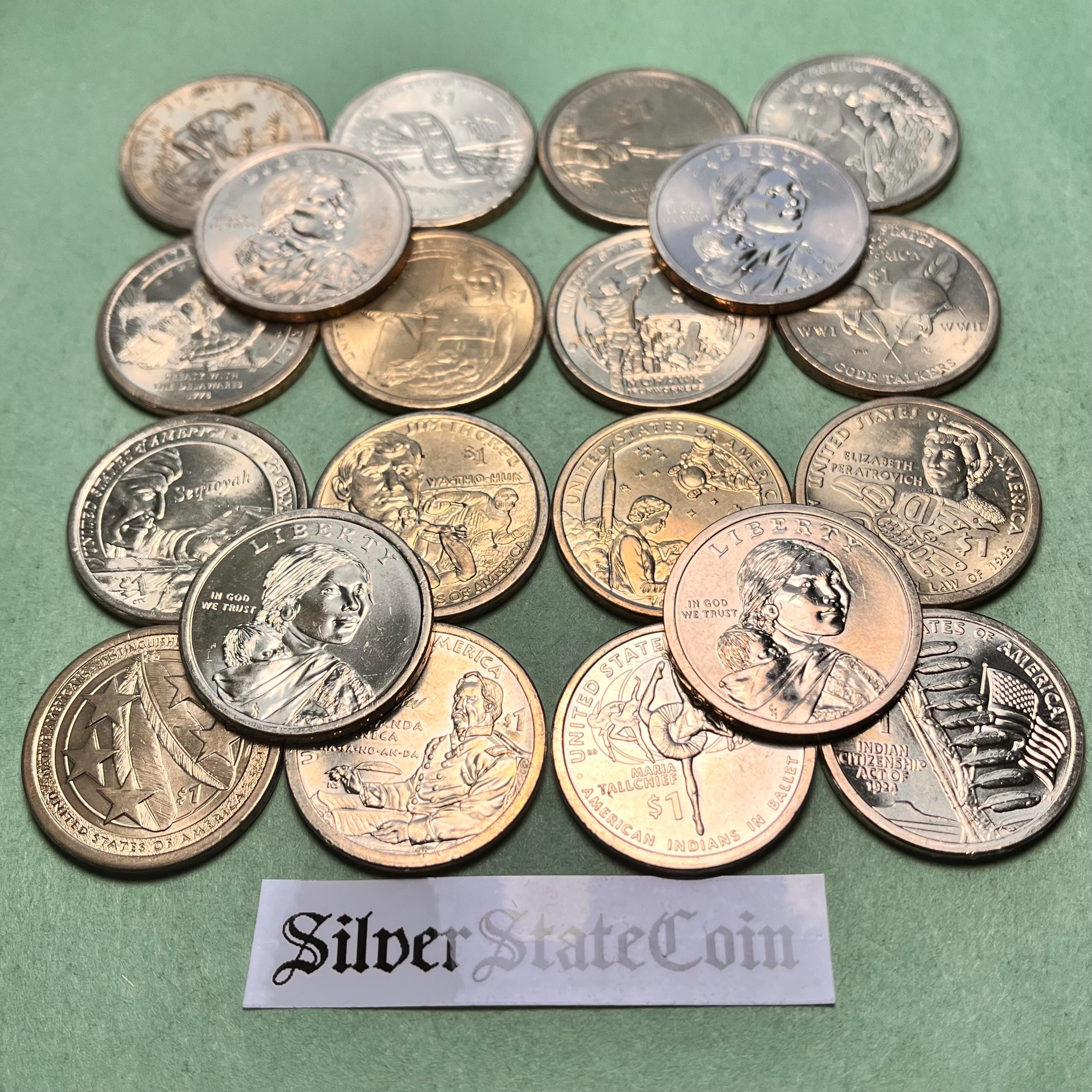 流通済みのネイティブアメリカン1ドル硬貨サンプルセット - 5種類の