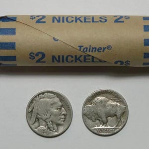 Indian Head &quot;Buffalo&quot; Nickels w/ Dates, Full (40) or Half (20) Roll w/ Optional Upgrade