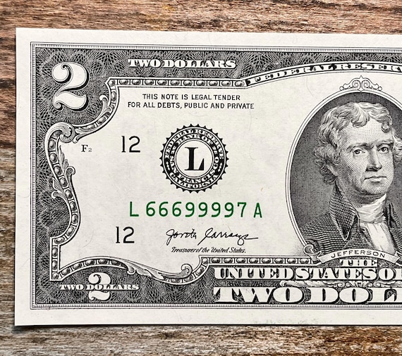 69 スペシャル! 超希少シリアル番号付き 2 ドル紙幣 (666 999