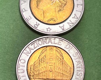 ITALIAN 70th Anniversary (1996) National Institute of Statistics 500 Lire Bimetal Coin—FREE Shipping!